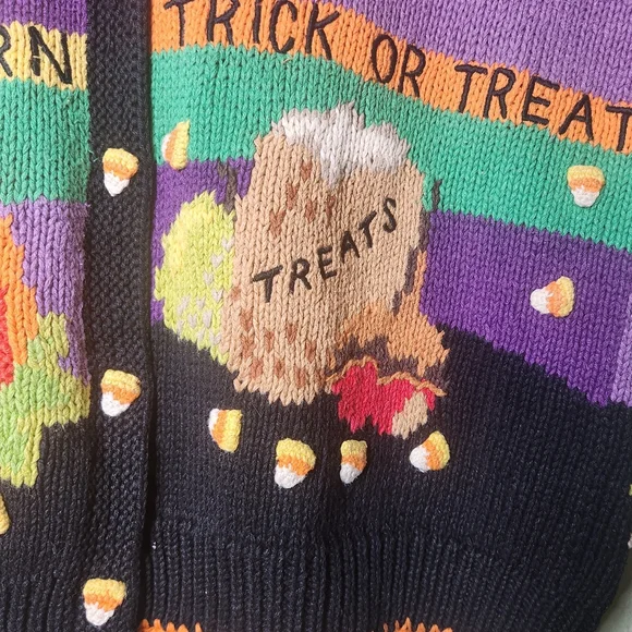 Vintage Halloween Sweater Vest XL Hand Knit Witchy Scarecrow Kitschy Teacher - Picture 6 of 11